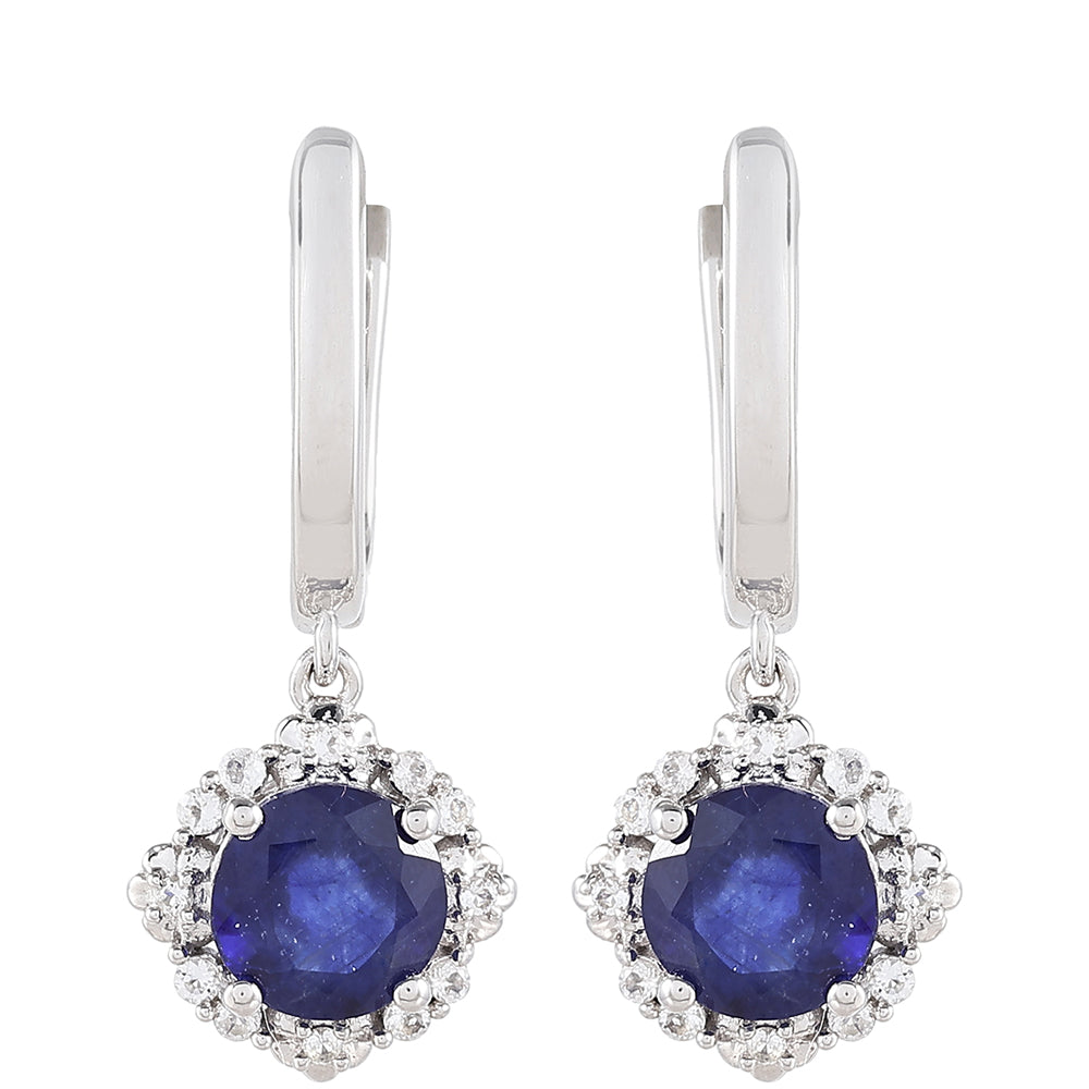 Stříbrné Náušnice s Thajským Safírem a Bílým Topazem