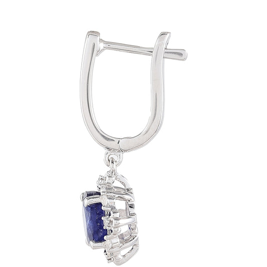 Stříbrné Náušnice s Thajským Safírem a Bílým Topazem