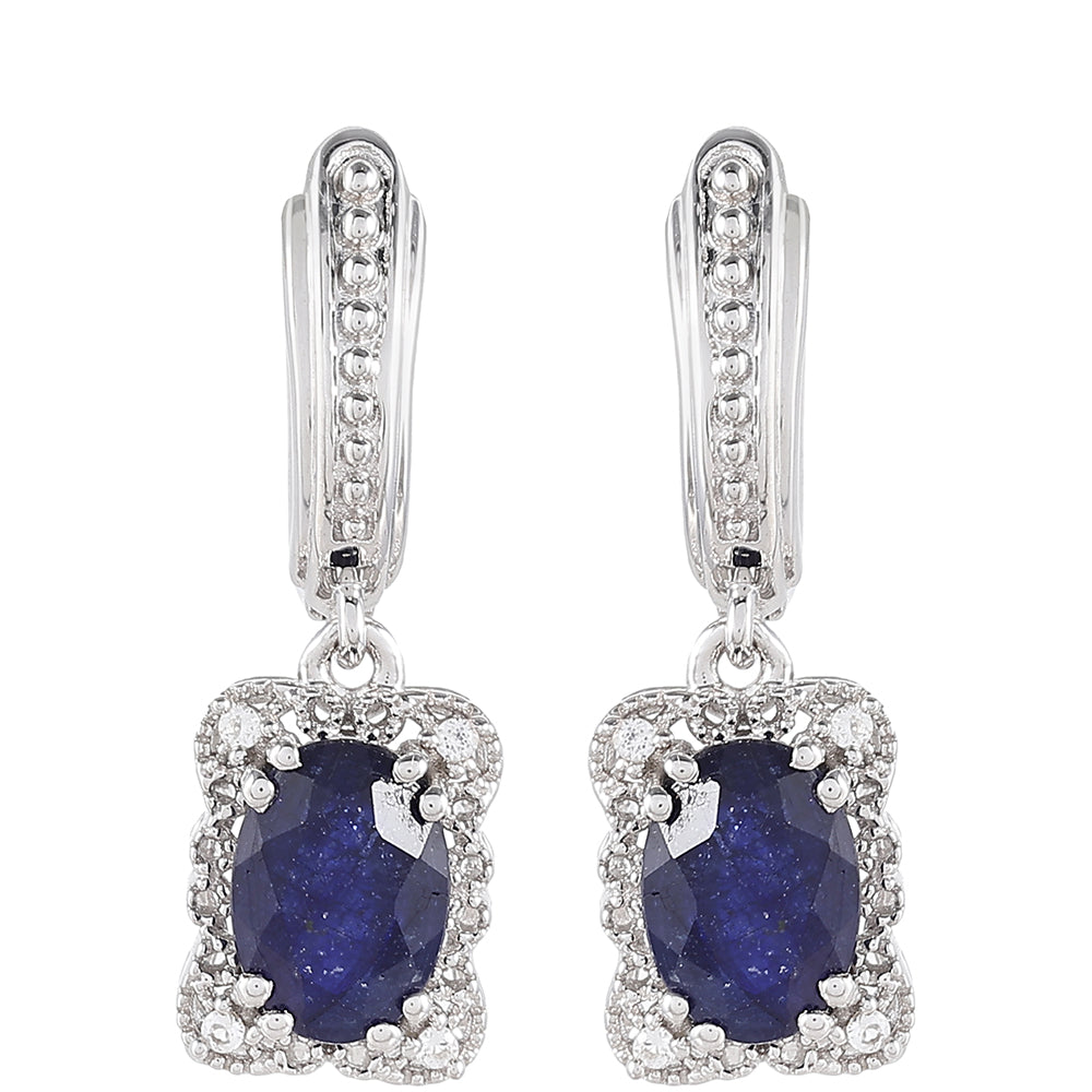 Stříbrné Náušnice s Thajským Safírem a Bílým Topazem 1 