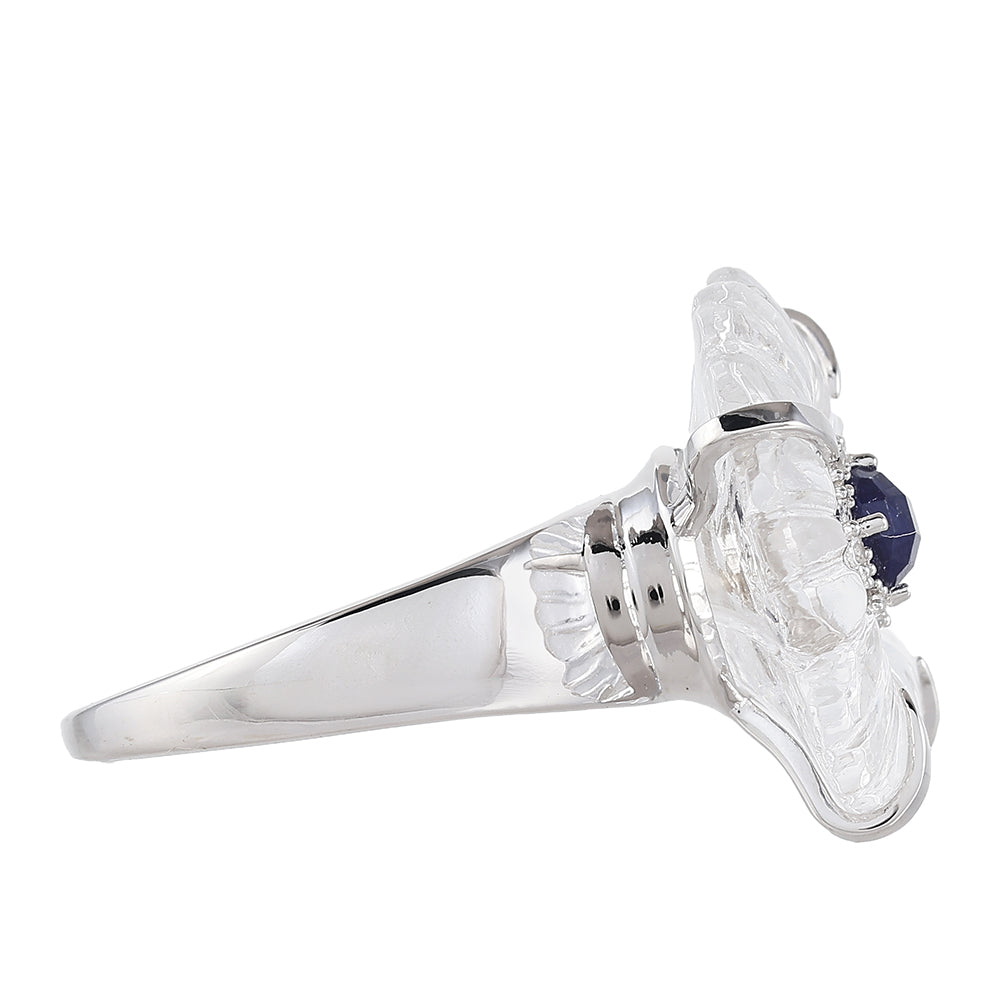 Stříbro 925/1000 - Prsten s Thajským Safírem a Křišťálovým Křemenem - Karátové číslo: 11.55. přibližná hmotnost: 6.29 gramů