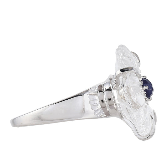 Stříbro 925/1000 - Prsten s Thajským Safírem a Křišťálovým Křemenem - Karátové číslo: 11.55. přibližná hmotnost: 6.29 gramů