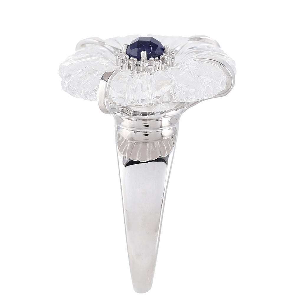 Stříbro 925/1000 - Prsten s Thajským Safírem a Křišťálovým Křemenem - Karátové číslo: 11.55. přibližná hmotnost: 6.29 gramů