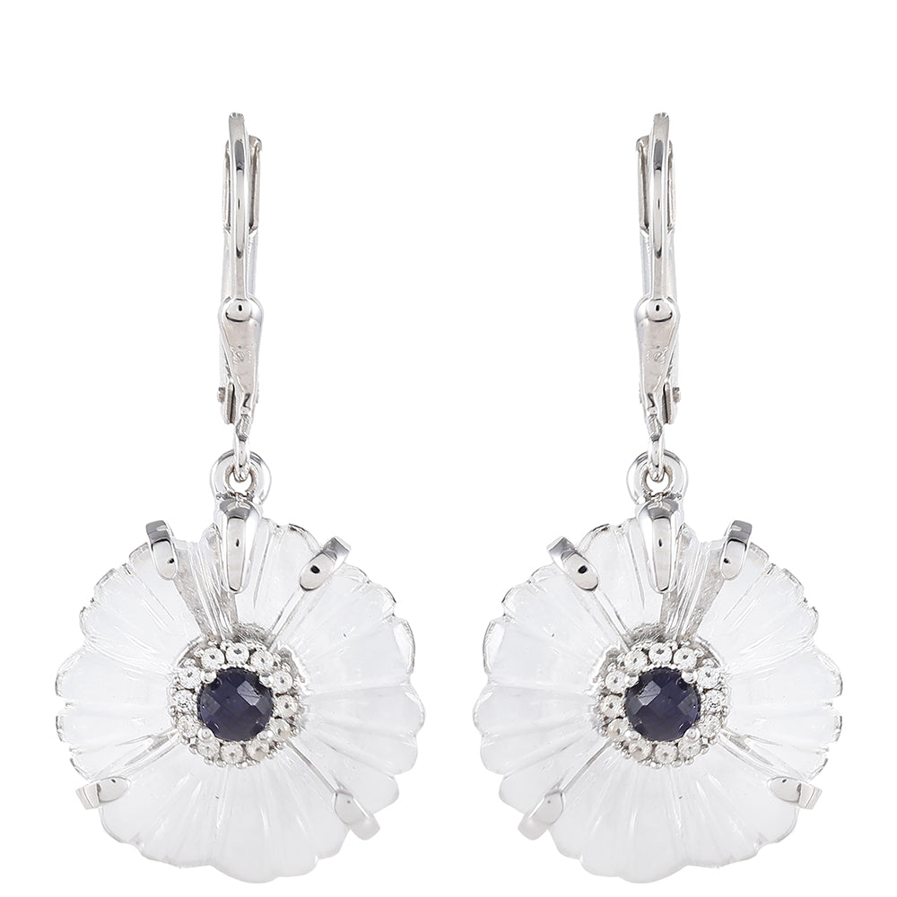 Stříbro 925/1000 - Náušnice s Thajským Safírem a Křišťálovým Křemenem - Karátové číslo: 13.14. přibližná hmotnost: 5.58 gramů