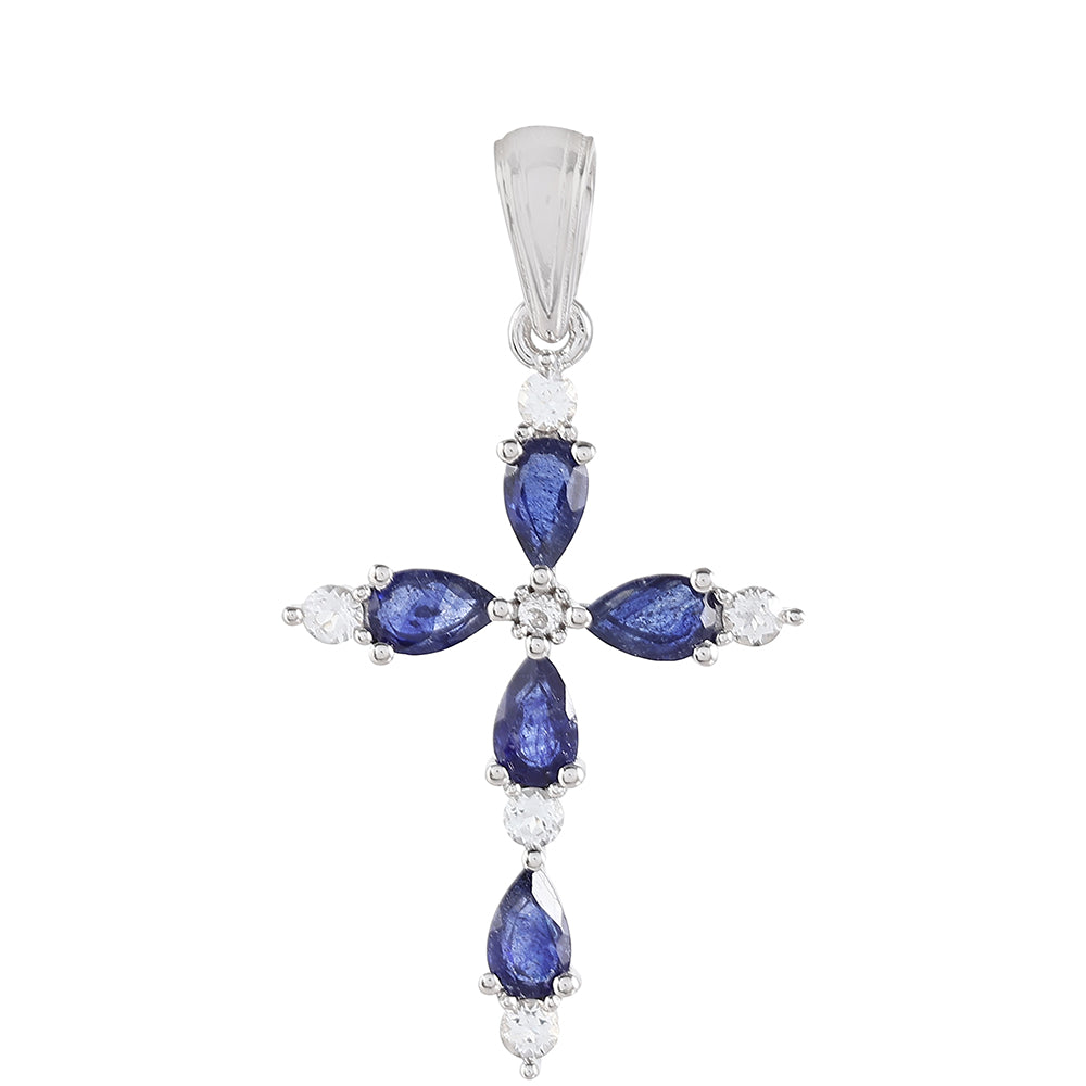 Stříbro 925/1000 - Přívěsek s Thajským Safírem a Bílým Topazem - Karátové číslo: 1.94. přibližná hmotnost: 1.98 gramů