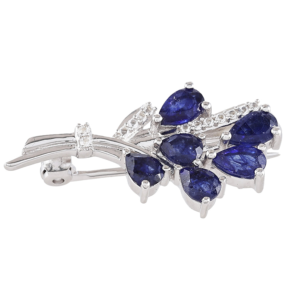 Stříbrný Brož s Thajským Safírem a Bílým Topazem