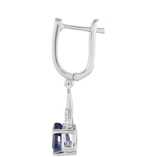 Stříbrné Náušnice s Thajským Safírem a Bílým Topazem