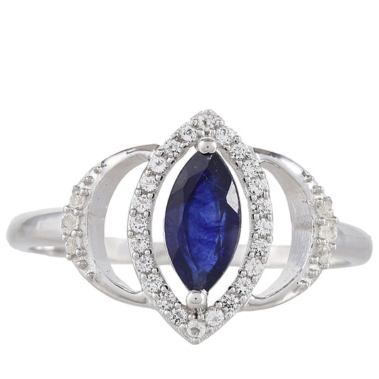 Stříbro 925/1000 - Prsten s Thajským Safírem a Bílým Topazem - Karátové číslo: 0.95. přibližná hmotnost: 2.01 gramů