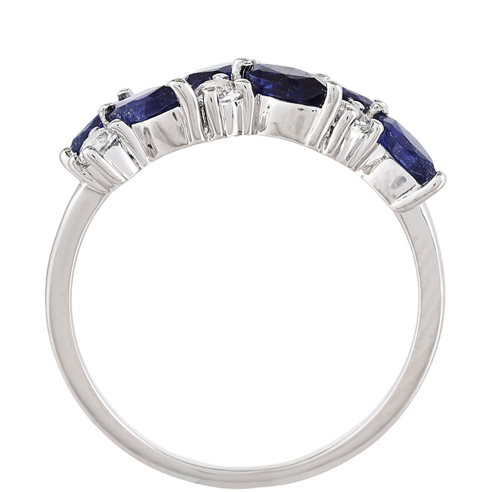 Stříbro 925/1000 - Prsten s Thajským Safírem a Bílým Topazem - Karátové číslo: 1.79. přibližná hmotnost: 2.43 gramů