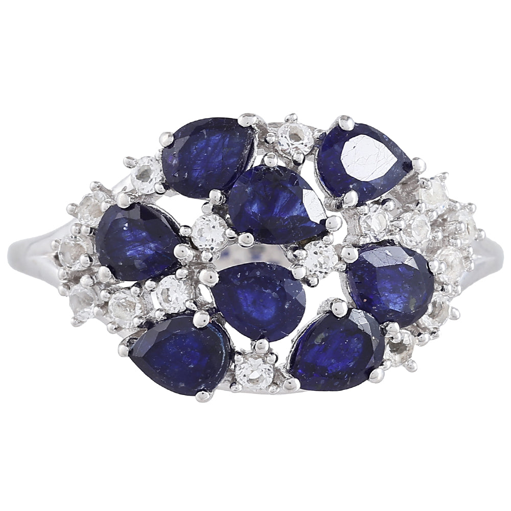 Stříbrný Prsten s Thajským Safírem a Bílým Topazem 1 