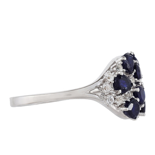 Stříbrný Prsten s Thajským Safírem a Bílým Topazem