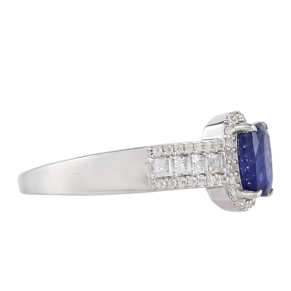 Stříbrný Prsten s Thajským Safírem a Bílým Topazem 2 