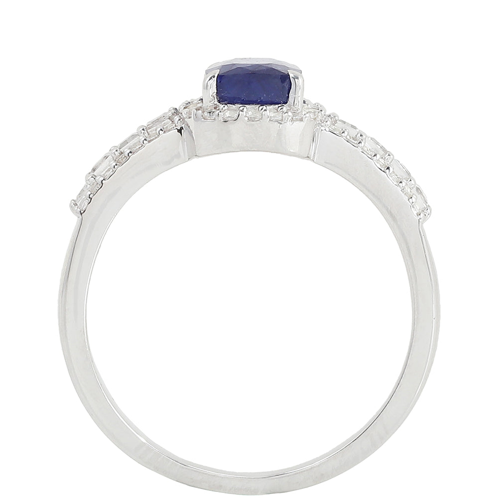 Stříbrný Prsten s Thajským Safírem a Bílým Topazem 4 