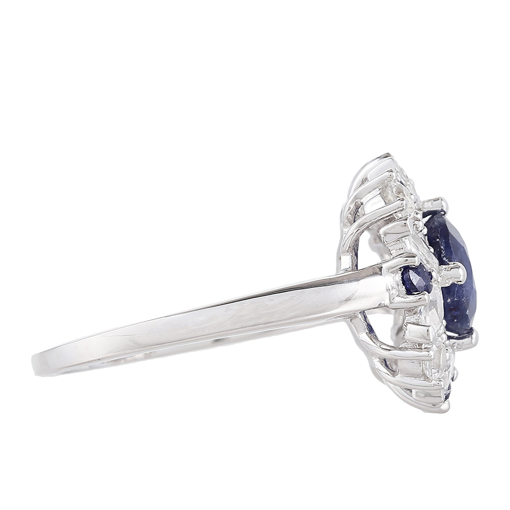 Stříbrný Prsten s Thajským Safírem a Bílým Topazem 2 