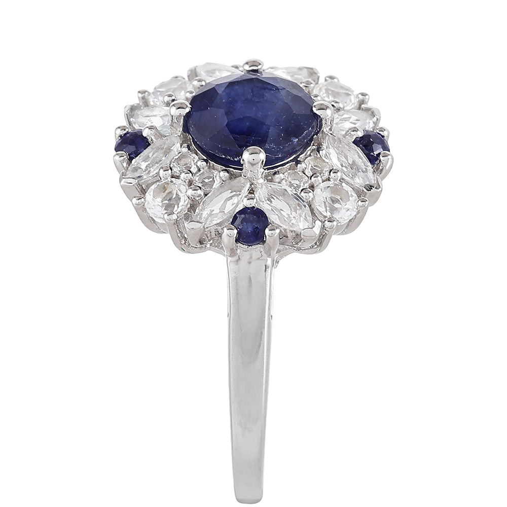 Stříbrný Prsten s Thajským Safírem a Bílým Topazem