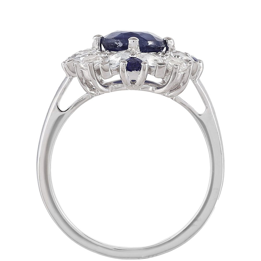 Stříbrný Prsten s Thajským Safírem a Bílým Topazem 4 