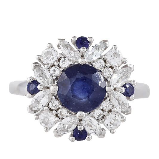 Stříbrný Prsten s Thajským Safírem a Bílým Topazem