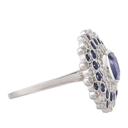 Stříbrný Prsten s Thajským Safírem a Bílým Topazem