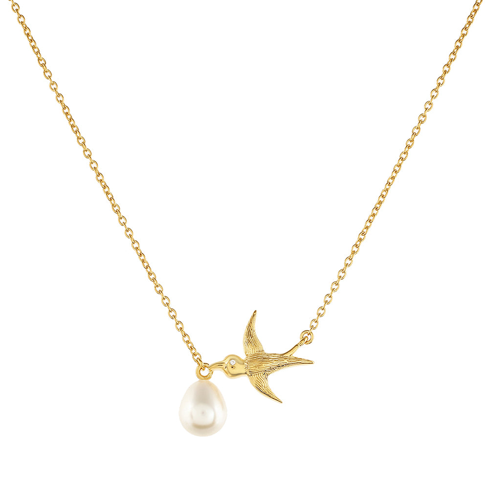 Pozlacené Stříbro 925/1000 - Náhrdelník s Barokní Sladkovodní Kultivovanou Perlou a Bílým Topazem - Karátové číslo: 4.62. přibližná hmotnost: 5.85 gramů