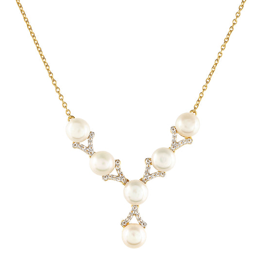 Pozlacené Stříbro 925/1000 - Náhrdelník s Barokní Sladkovodní Kultivovanou Perlou a Bílým Topazem - Karátové číslo: 12.83. přibližná hmotnost: 7.79 gramů