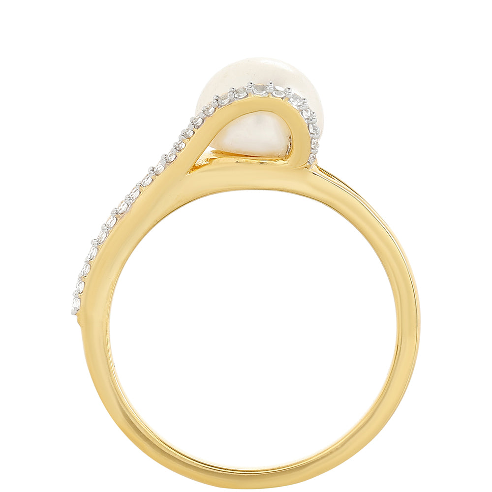 Pozlacené Stříbro 925/1000 - Prsten s Barokní Sladkovodní Kultivovanou Perlou a Bílým Topazem - Karátové číslo: 2.84. přibližná hmotnost: 2.85 gramů 3 