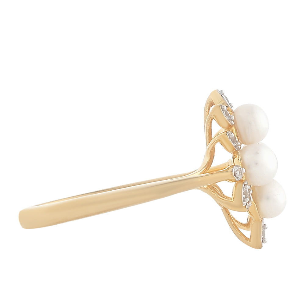 Pozlacené Stříbro 925/1000 - Prsten s Barokní Sladkovodní Kultivovanou Perlou a Bílým Topazem - Karátové číslo: 1.44. přibližná hmotnost: 2.86 gramů 2 