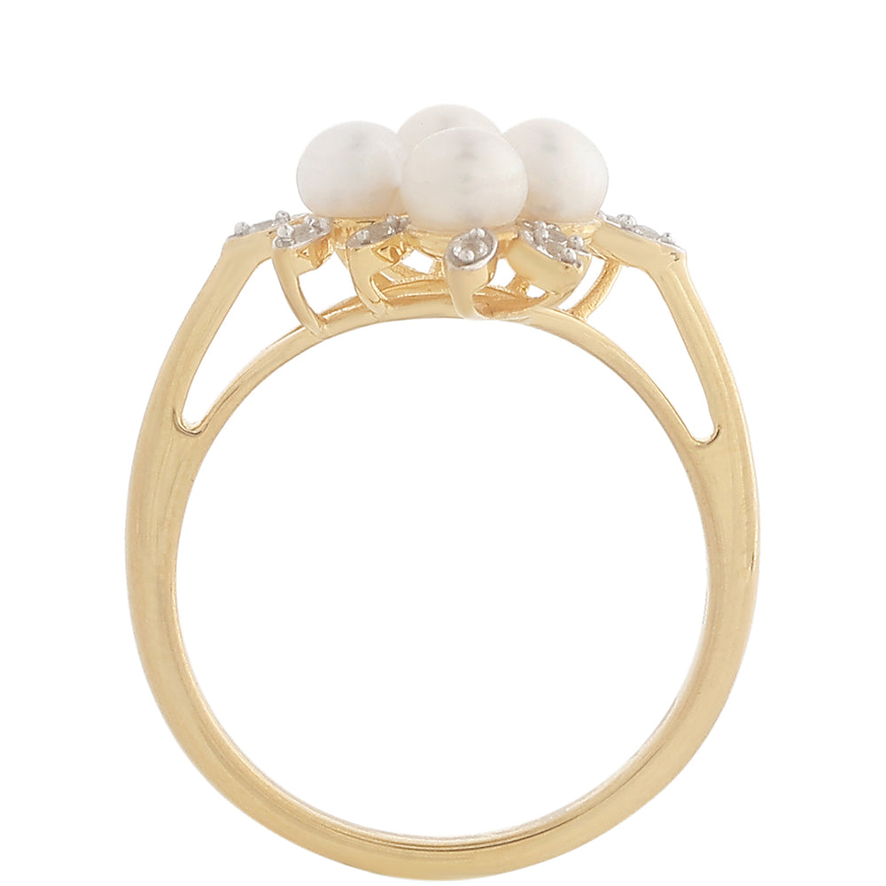 Pozlacené Stříbro 925/1000 - Prsten s Barokní Sladkovodní Kultivovanou Perlou a Bílým Topazem - Karátové číslo: 1.44. přibližná hmotnost: 2.86 gramů 3 