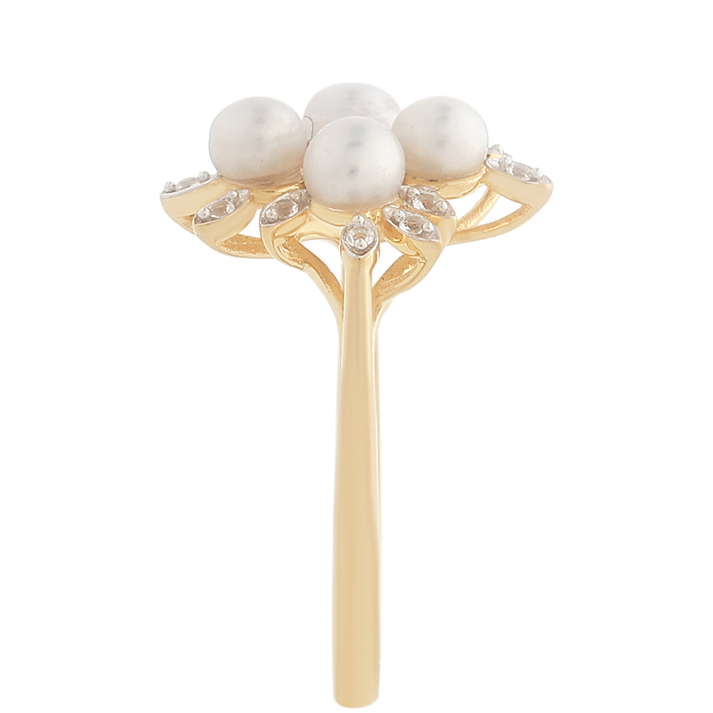 Pozlacené Stříbro 925/1000 - Prsten s Barokní Sladkovodní Kultivovanou Perlou a Bílým Topazem - Karátové číslo: 1.44. přibližná hmotnost: 2.86 gramů 4 