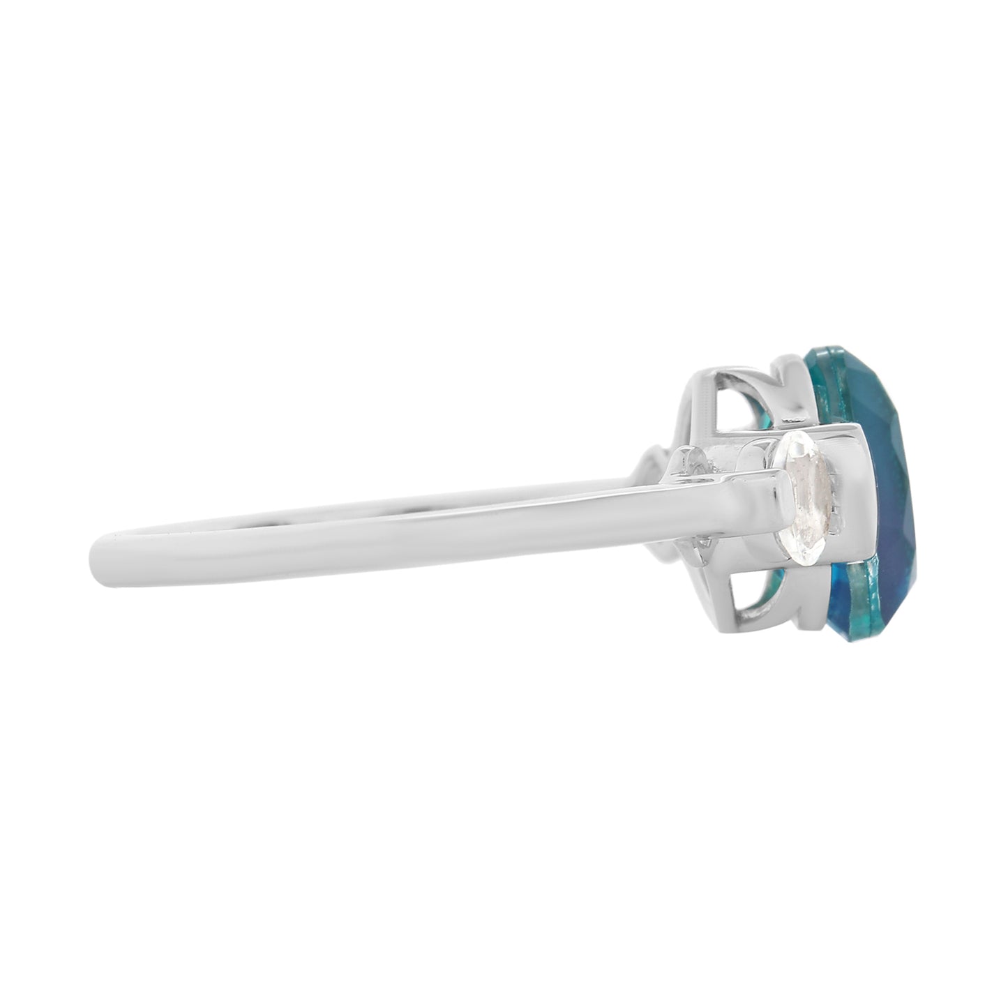 Stříbro 925/1000 - Prsten s Pavím Křemenem a Bílým Topazem - Karátové číslo: 2.34. přibližná hmotnost: 2.64 gramů