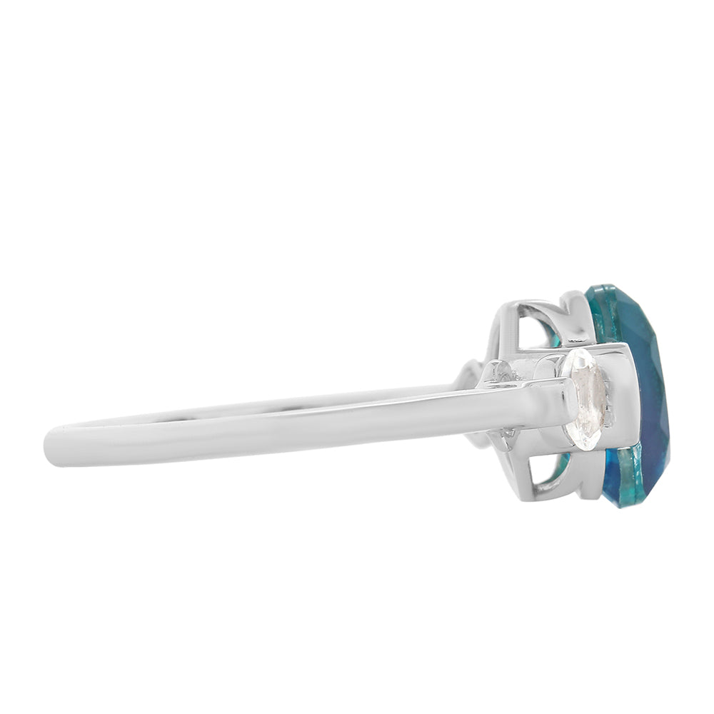 Stříbro 925/1000 - Prsten s Pavím Křemenem a Bílým Topazem - Karátové číslo: 2.34. přibližná hmotnost: 2.64 gramů