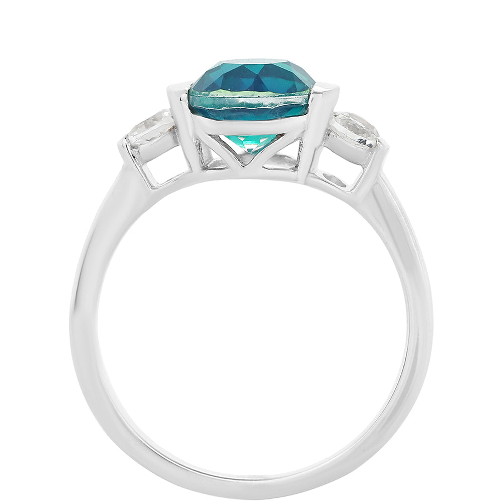 Stříbro 925/1000 - Prsten s Pavím Křemenem a Bílým Topazem - Karátové číslo: 2.34. přibližná hmotnost: 2.64 gramů 3 