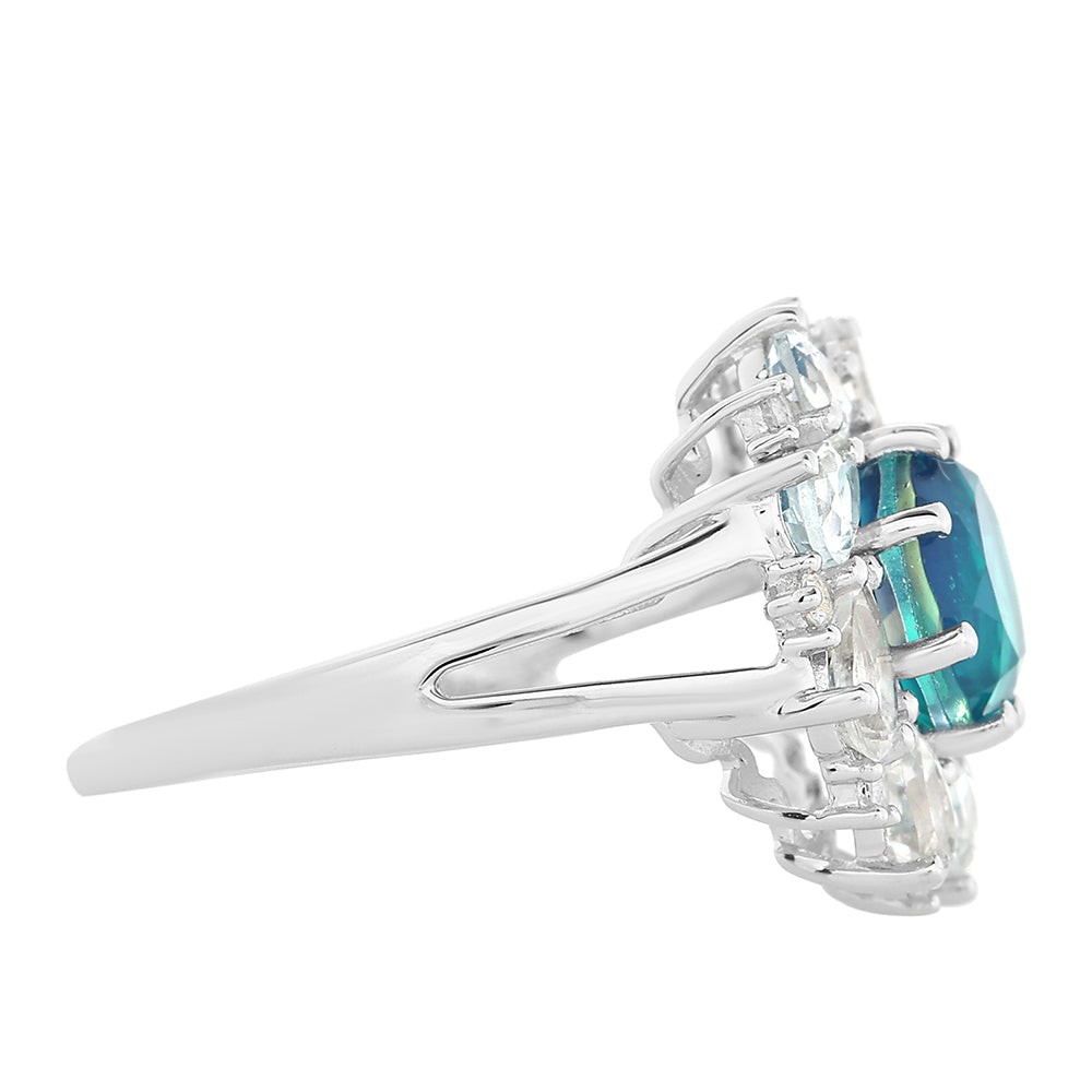 Stříbro 925/1000 - Prsten s Pavím Křemenem a Bílým Topazem - Karátové číslo: 4.14. přibližná hmotnost: 4.1 gramů