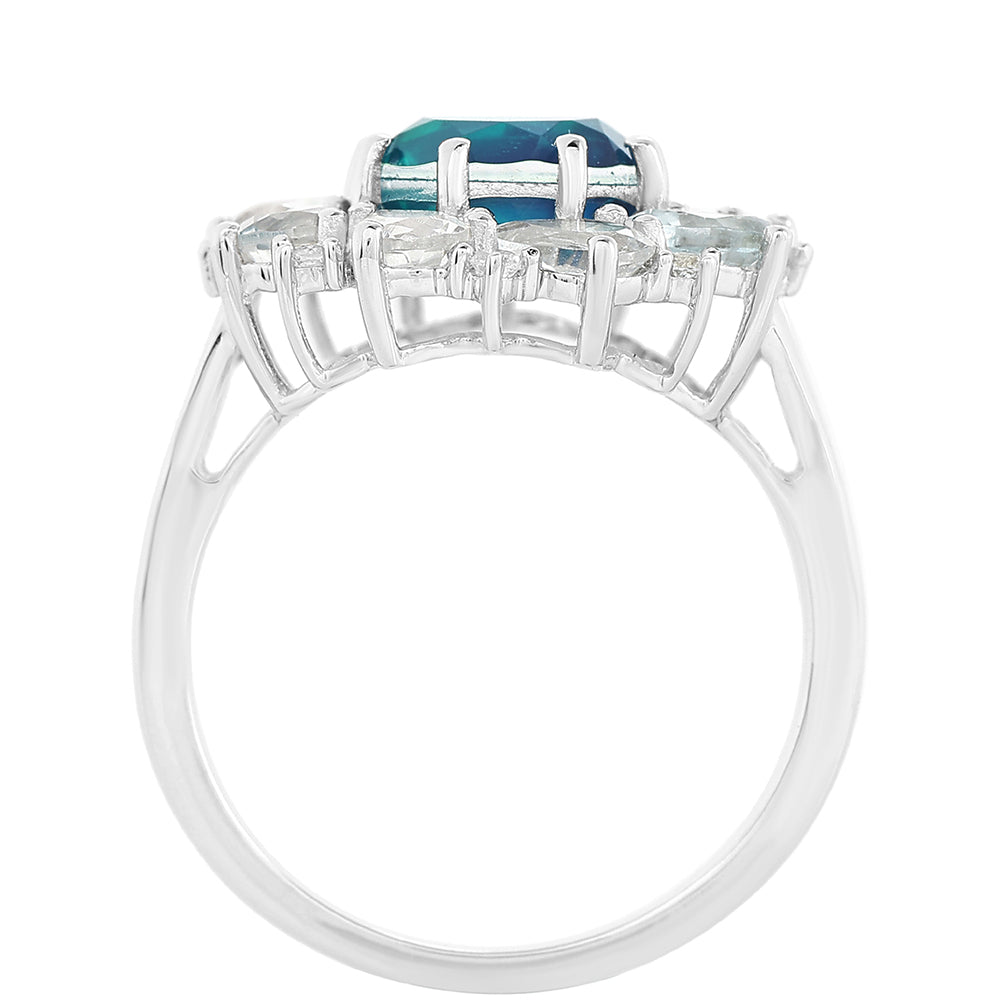 Stříbro 925/1000 - Prsten s Pavím Křemenem a Bílým Topazem - Karátové číslo: 4.14. přibližná hmotnost: 4.1 gramů 3 