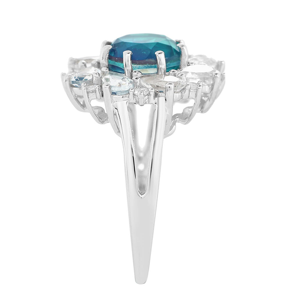 Stříbro 925/1000 - Prsten s Pavím Křemenem a Bílým Topazem - Karátové číslo: 4.14. přibližná hmotnost: 4.1 gramů 4 