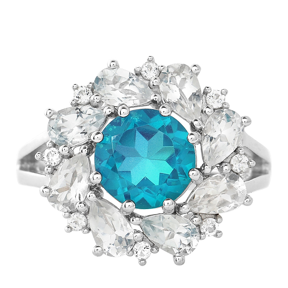 Stříbro 925/1000 - Prsten s Pavím Křemenem a Bílým Topazem - Karátové číslo: 4.14. přibližná hmotnost: 4.1 gramů