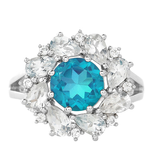 Stříbro 925/1000 - Prsten s Pavím Křemenem a Bílým Topazem - Karátové číslo: 4.14. přibližná hmotnost: 4.1 gramů