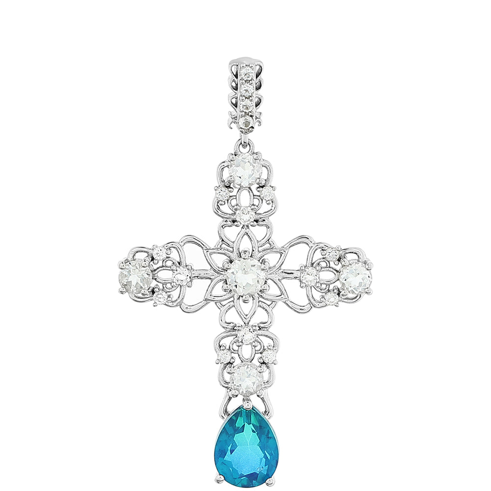 Stříbro 925/1000 - Přívěsek s Pavím Křemenem a Bílým Topazem - Karátové číslo: 3.46. přibližná hmotnost: 4.12 gramů 1 