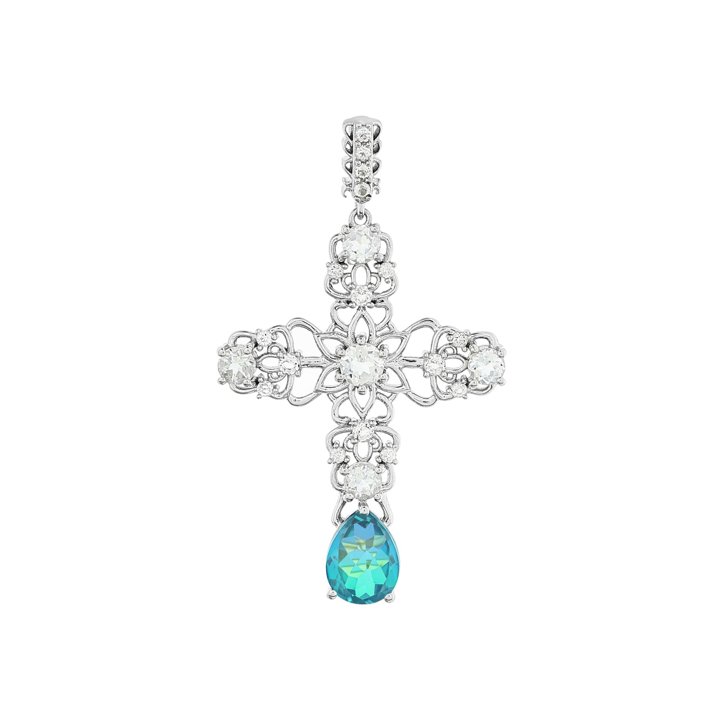 Stříbro 925/1000 - Přívěsek s Pavím Křemenem a Bílým Topazem - Karátové číslo: 3.46. přibližná hmotnost: 4.12 gramů