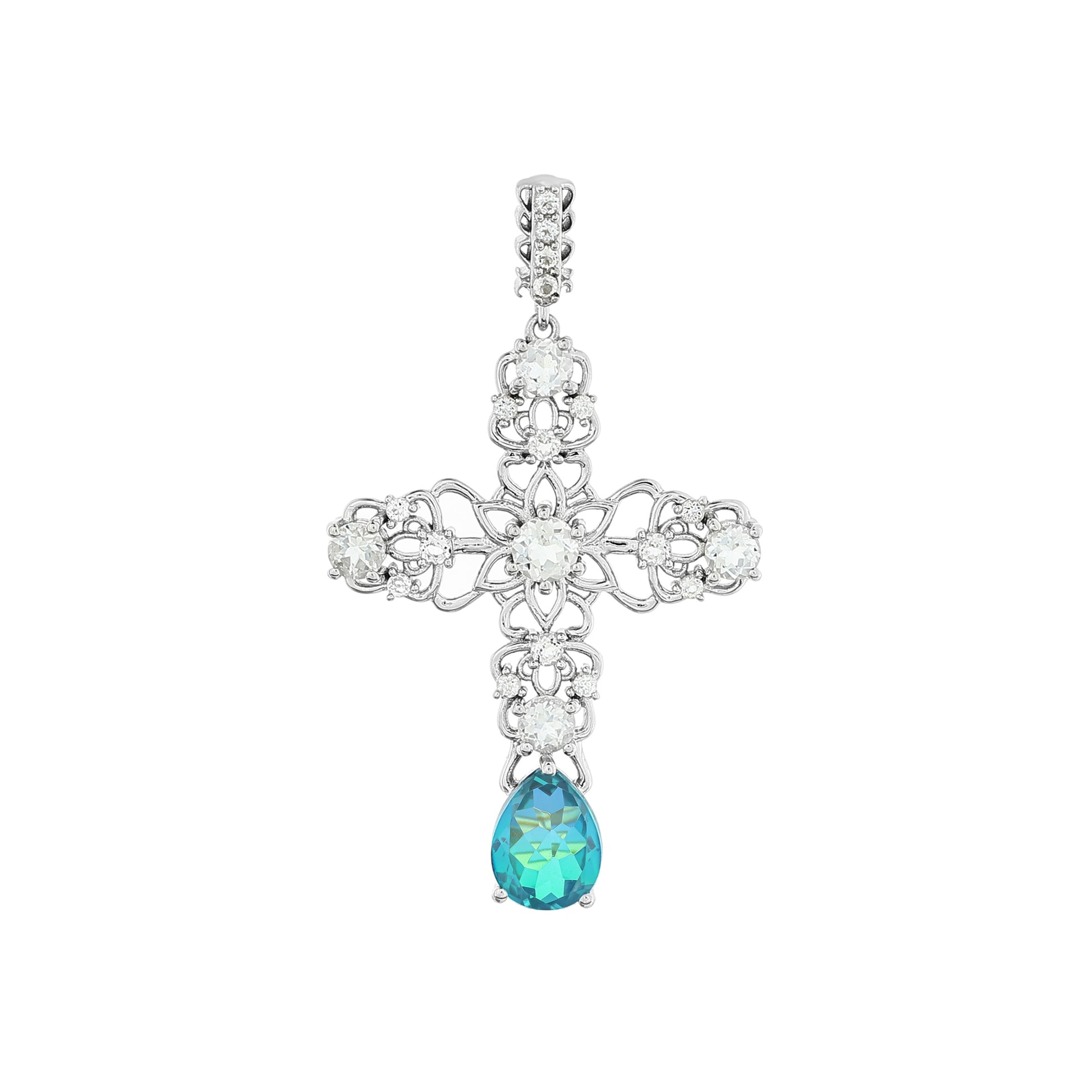 Stříbro 925/1000 - Přívěsek s Pavím Křemenem a Bílým Topazem - Karátové číslo: 3.46. přibližná hmotnost: 4.12 gramů 4 