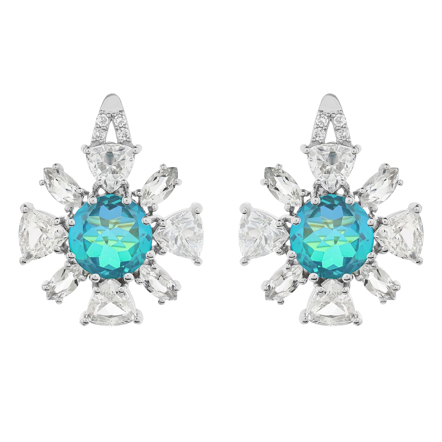 Stříbro 925/1000 - Náušnice s Pavím Křemenem a Bílým Topazem - Karátové číslo: 9.72. přibližná hmotnost: 5.81 gramů