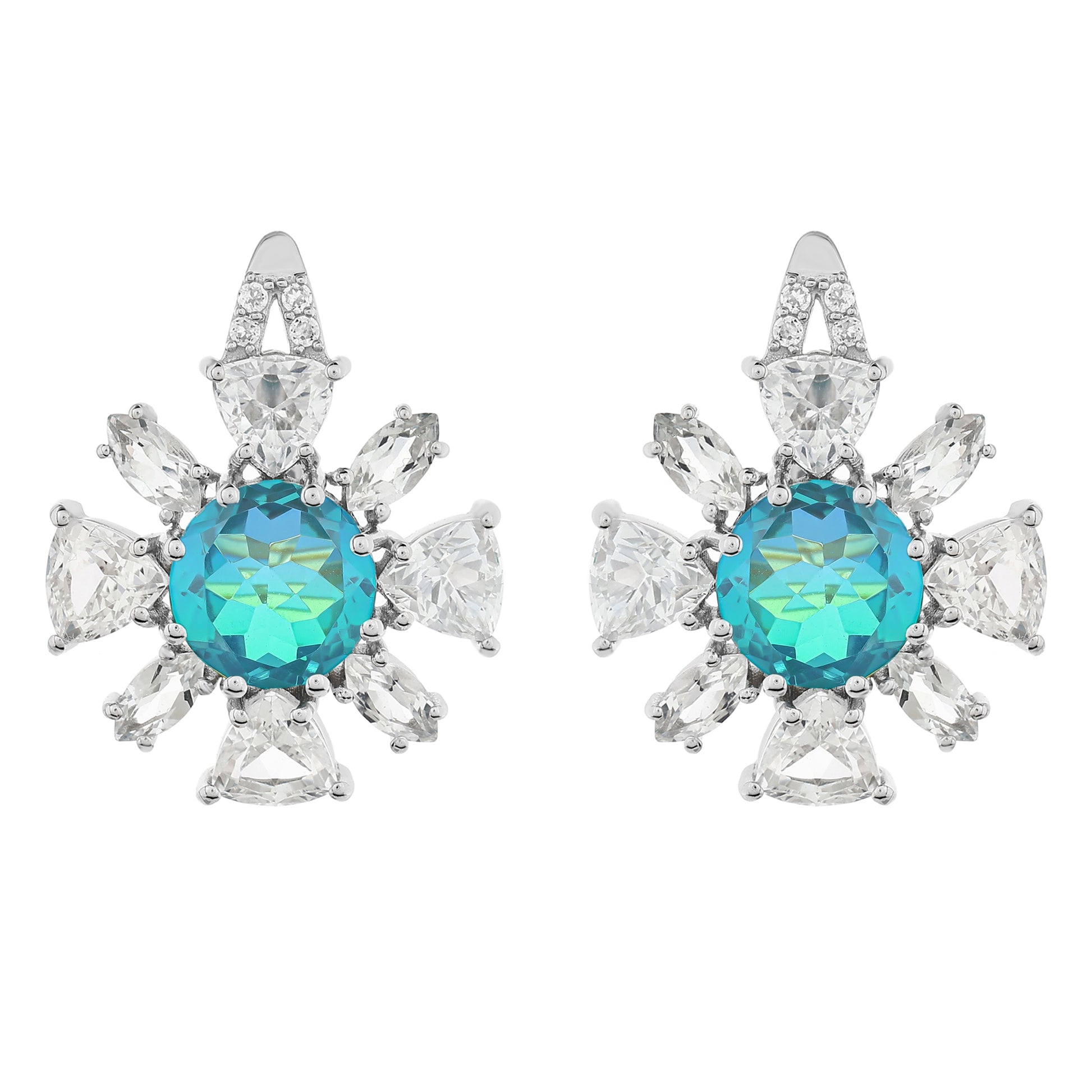 Stříbro 925/1000 - Náušnice s Pavím Křemenem a Bílým Topazem - Karátové číslo: 9.72. přibližná hmotnost: 5.81 gramů 4 