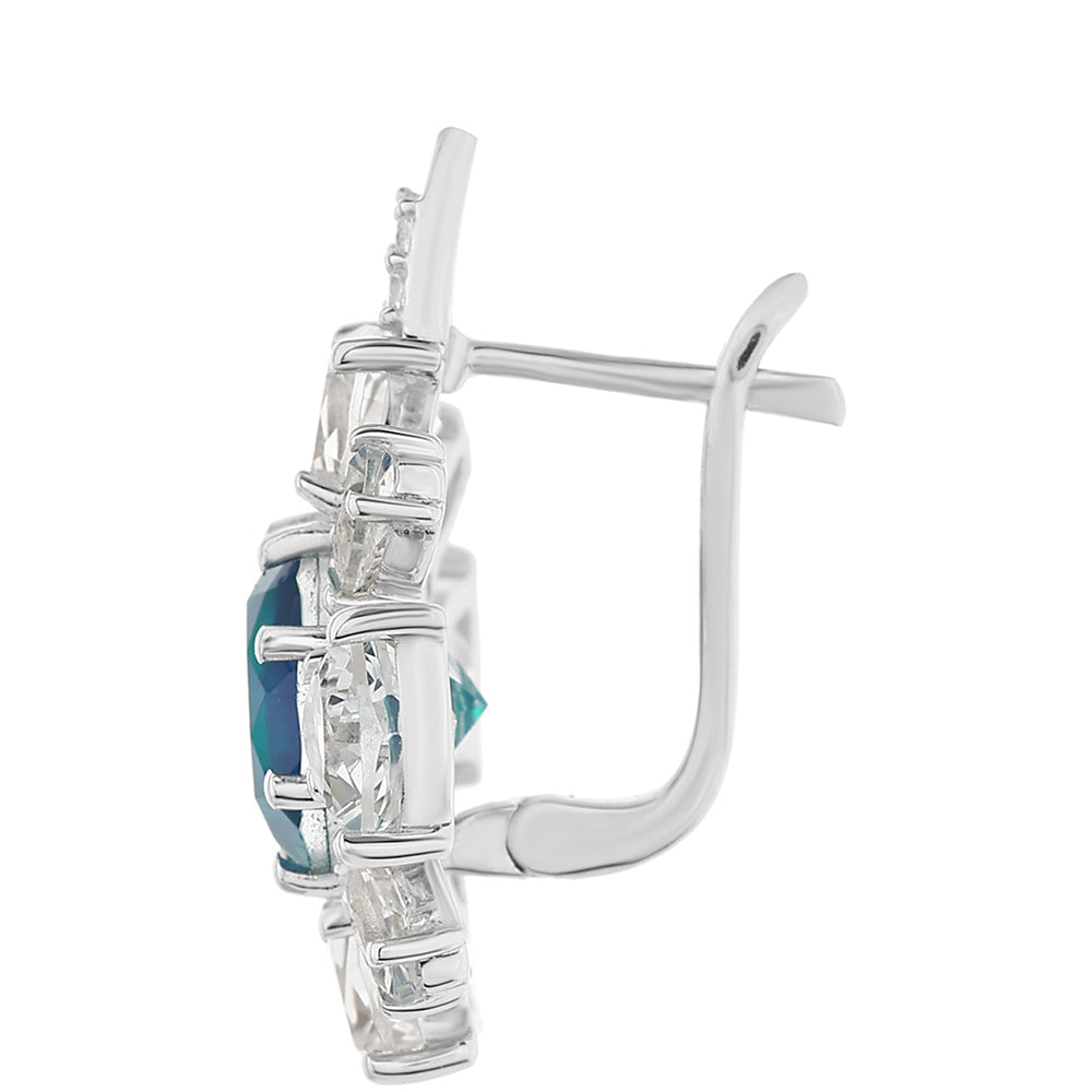 Stříbro 925/1000 - Náušnice s Pavím Křemenem a Bílým Topazem - Karátové číslo: 9.72. přibližná hmotnost: 5.81 gramů 2 