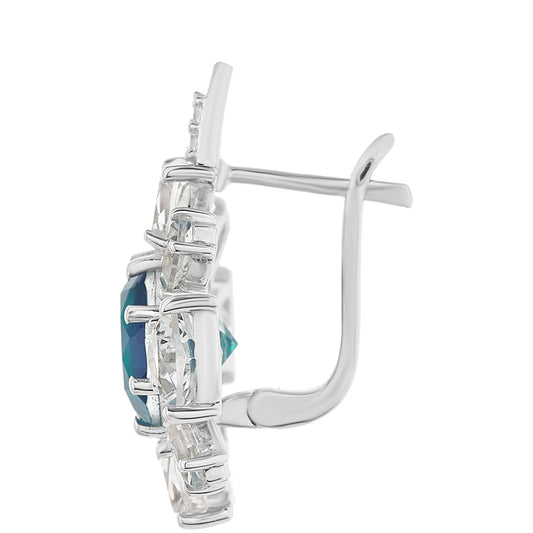 Stříbro 925/1000 - Náušnice s Pavím Křemenem a Bílým Topazem - Karátové číslo: 9.72. přibližná hmotnost: 5.81 gramů