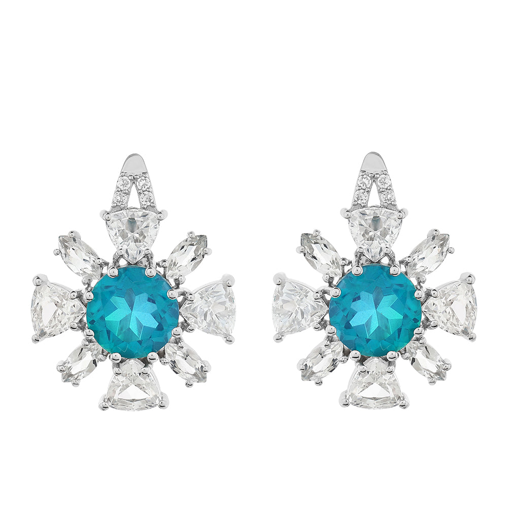 Stříbro 925/1000 - Náušnice s Pavím Křemenem a Bílým Topazem - Karátové číslo: 9.72. přibližná hmotnost: 5.81 gramů 1 