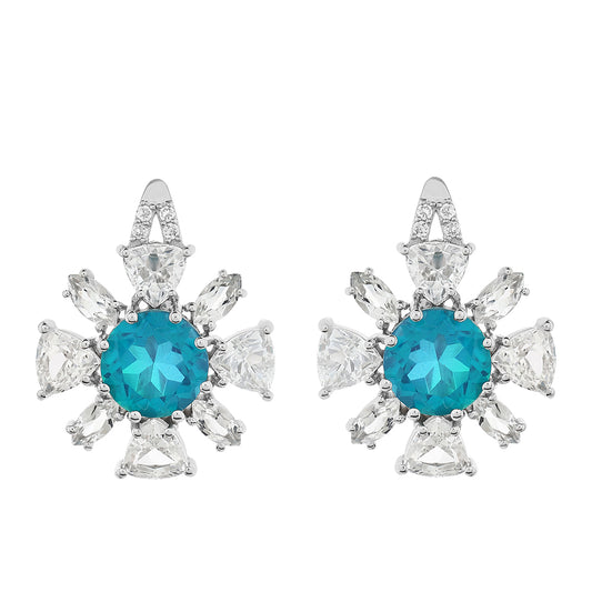 Stříbro 925/1000 - Náušnice s Pavím Křemenem a Bílým Topazem - Karátové číslo: 9.72. přibližná hmotnost: 5.81 gramů