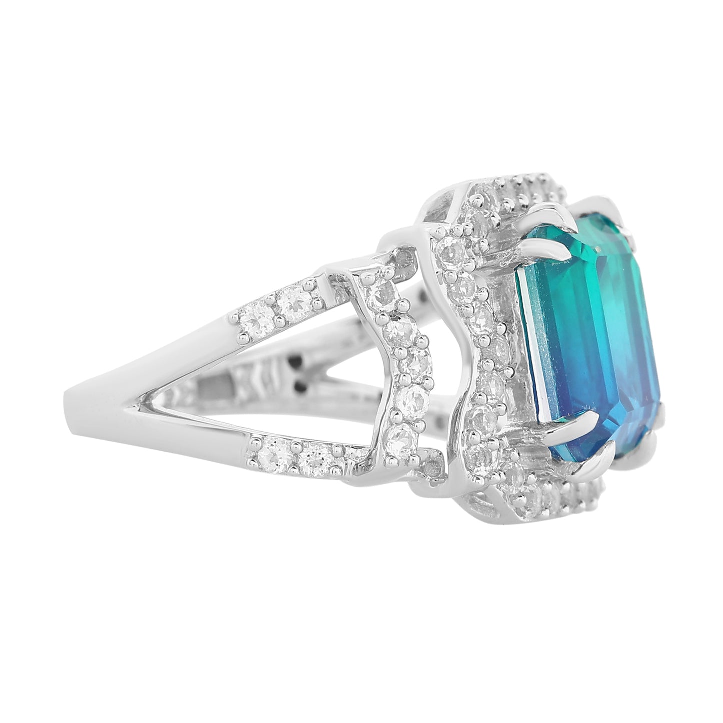 Stříbro 925/1000 - Prsten s Pavím Křemenem a Bílým Topazem - Karátové číslo: 4.38. přibližná hmotnost: 5.05 gramů