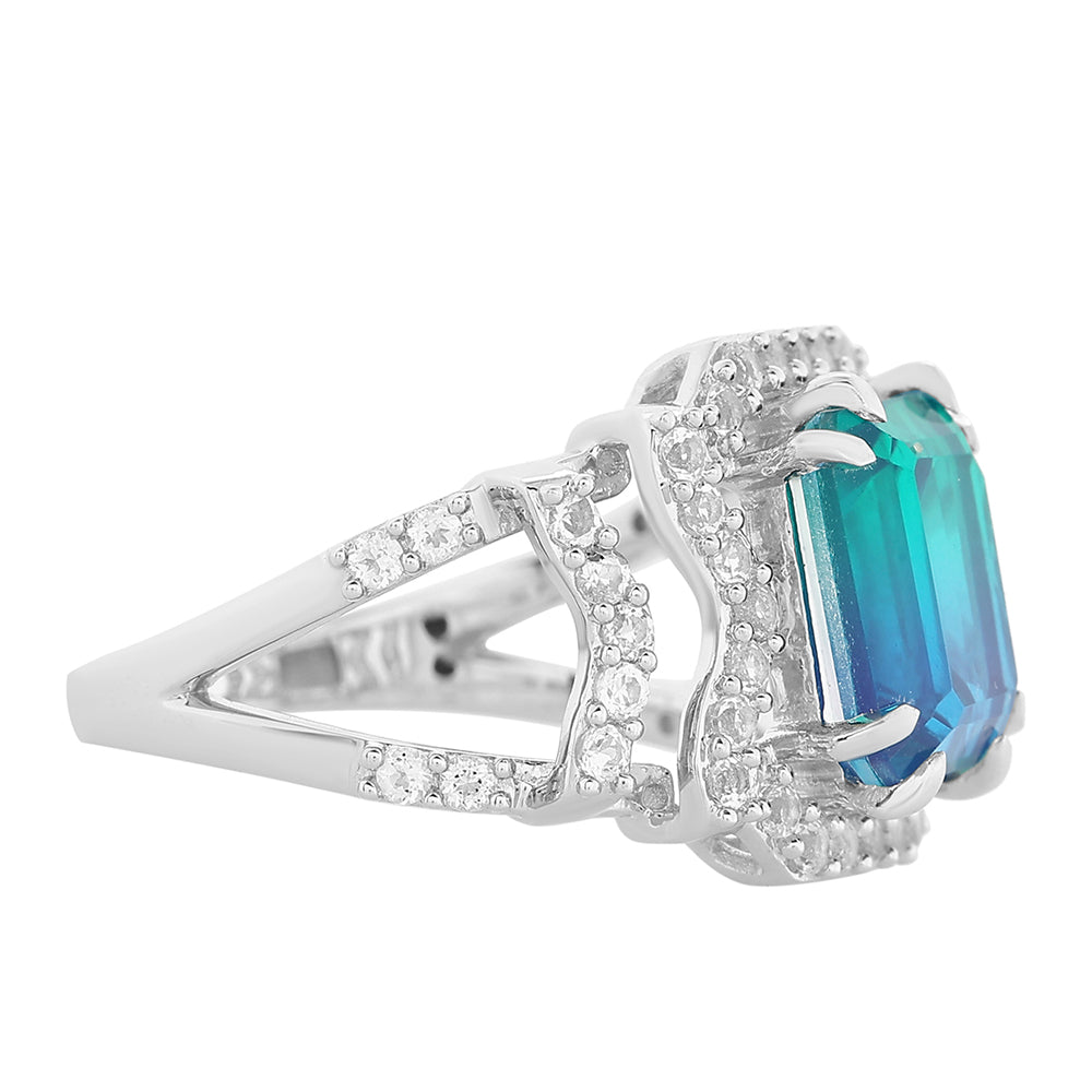 Stříbro 925/1000 - Prsten s Pavím Křemenem a Bílým Topazem - Karátové číslo: 4.38. přibližná hmotnost: 5.05 gramů 2 