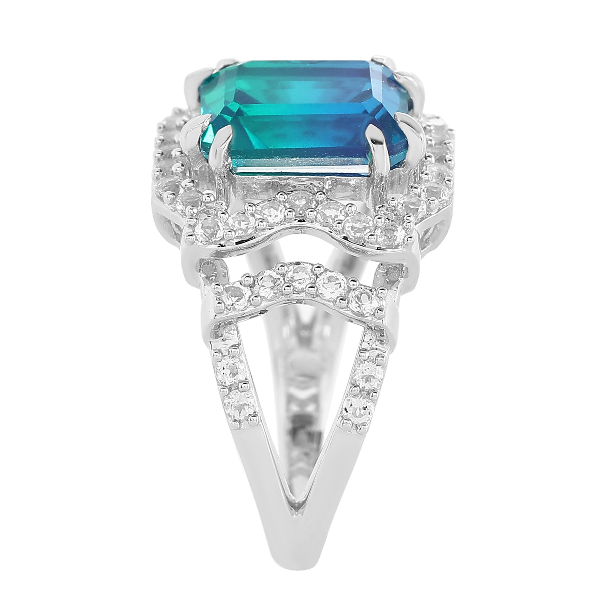 Stříbro 925/1000 - Prsten s Pavím Křemenem a Bílým Topazem - Karátové číslo: 4.38. přibližná hmotnost: 5.05 gramů 7 