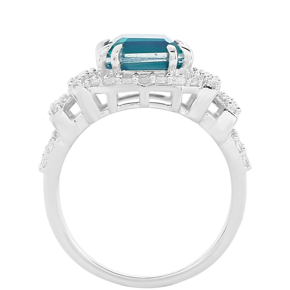 Stříbro 925/1000 - Prsten s Pavím Křemenem a Bílým Topazem - Karátové číslo: 4.38. přibližná hmotnost: 5.05 gramů 3 