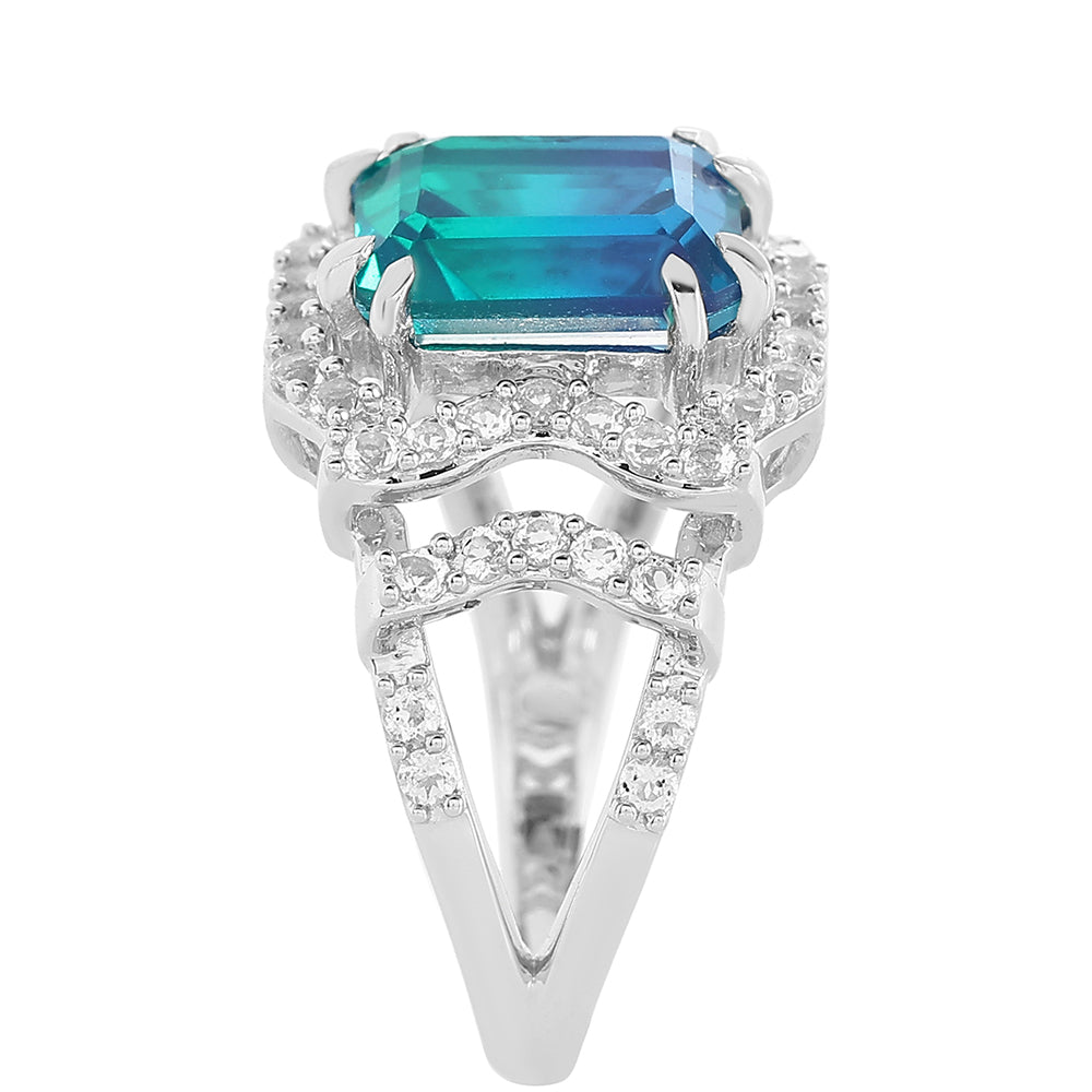 Stříbro 925/1000 - Prsten s Pavím Křemenem a Bílým Topazem - Karátové číslo: 4.38. přibližná hmotnost: 5.05 gramů 4 