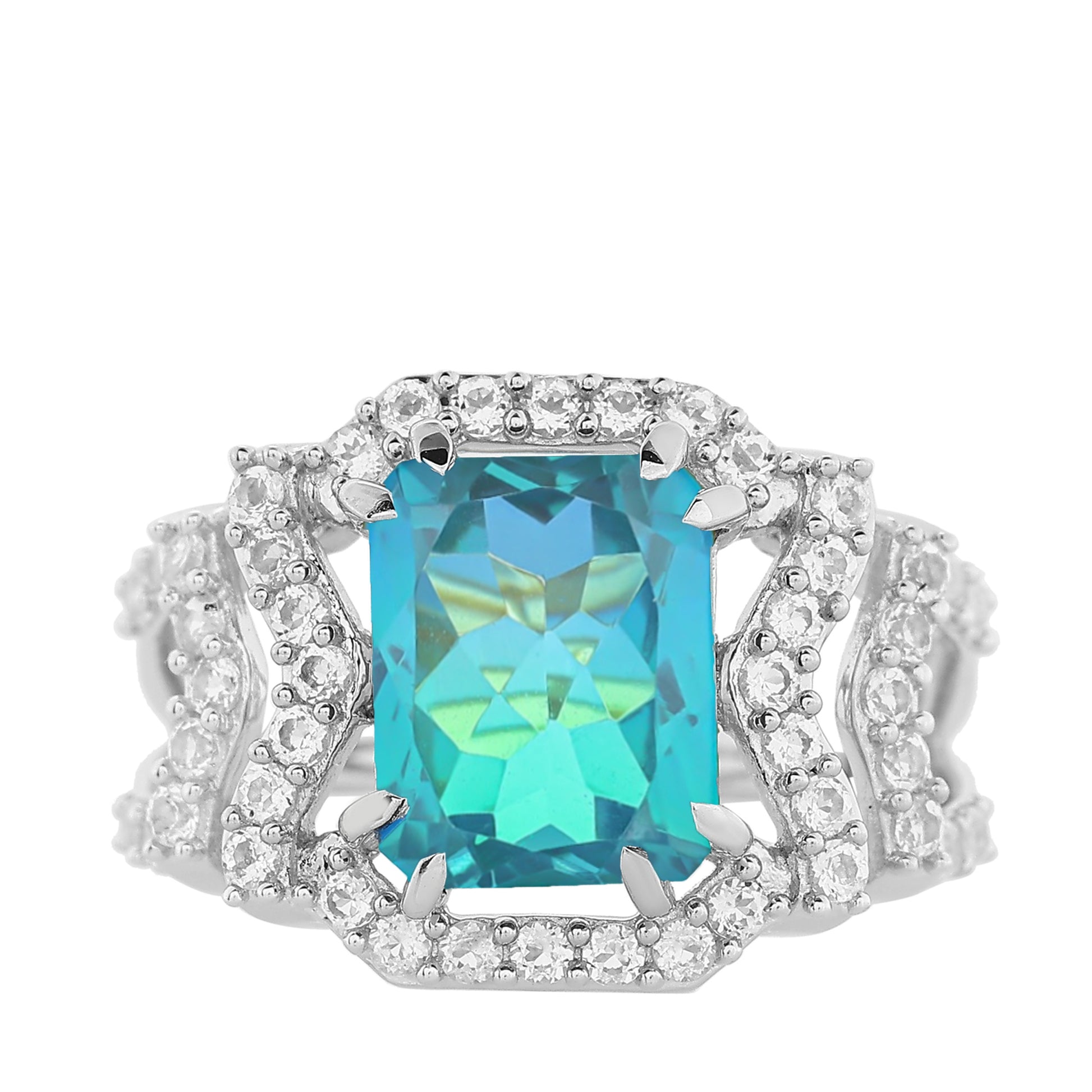 Stříbro 925/1000 - Prsten s Pavím Křemenem a Bílým Topazem - Karátové číslo: 4.38. přibližná hmotnost: 5.05 gramů 8 